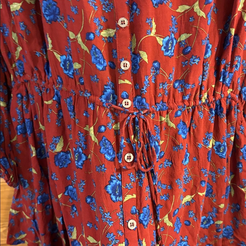 Free People Floral Button-Front Burgundy Mini Dress - Picture 7 of 11